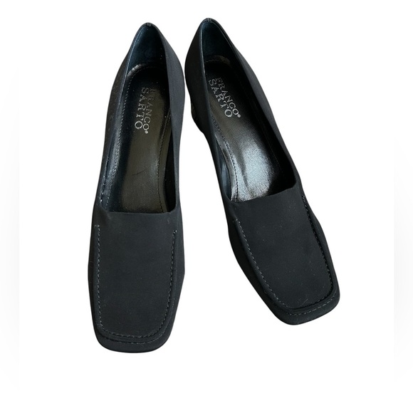 Franco Sarto Black Nylon Square Toe Chunky 2” Heels size 8.5 - Picture 4 of 10